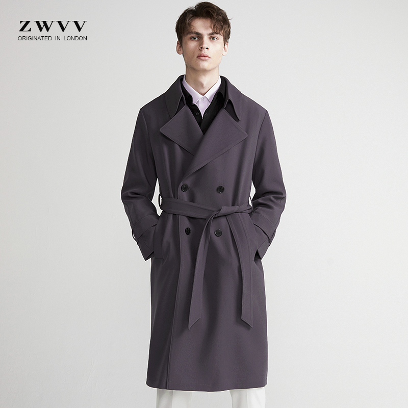 灰蓝男士风衣2025新品秋季简约中长款韩版商务休闲过膝高级感外套,男装,风衣,淘宝优惠券,粉丝福利购,淘宝优惠卷