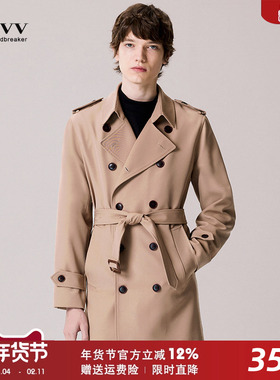 2025新款春秋季英伦男风衣双排扣中长款系带外套垂感高级感潮外套