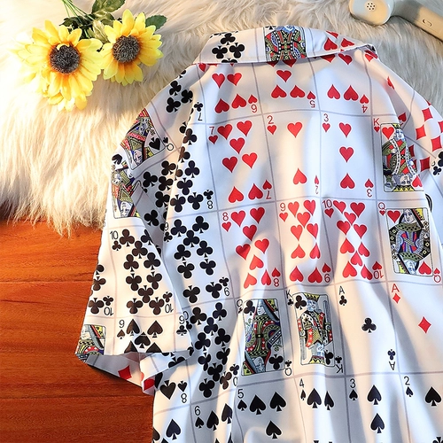 Игральные карты для влюбленных, ретро японская рубашка в стиле хип-хоп подходит для мужчин и женщин, большой размер, короткий рукав