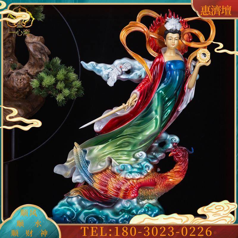 铜彩绘飘带九天玄女神像无极元君九天玄女娘娘汉白玉摆件