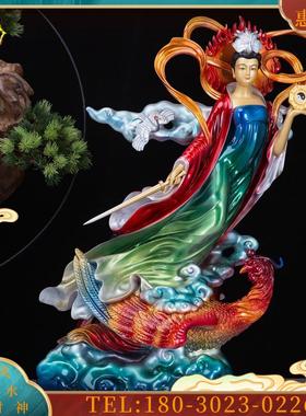 铜彩绘飘带九天玄女神像无极元君九天玄女娘娘汉白玉摆件