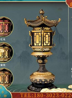 铜复古六角宫灯释迦佛莲花灯LED长明灯佛家用品佛堂寺庙