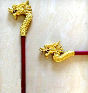 佛具工艺品装饰用品 挂幡杆 木雕龙头提炉杆 提香炉杆 佛幡杆2米