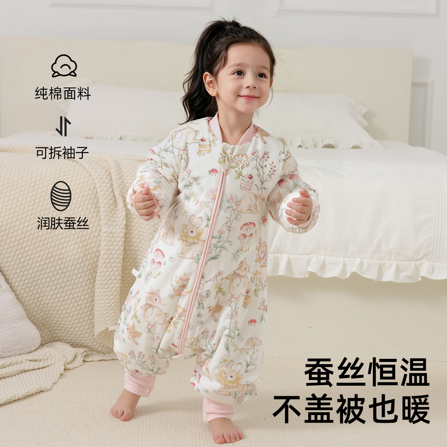 桑蚕丝纯棉婴儿分腿防踢睡袋