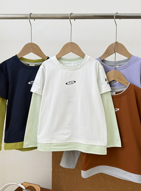 022803~秒杀「包邮 春日上新」撞色假两件设计~儿童T恤