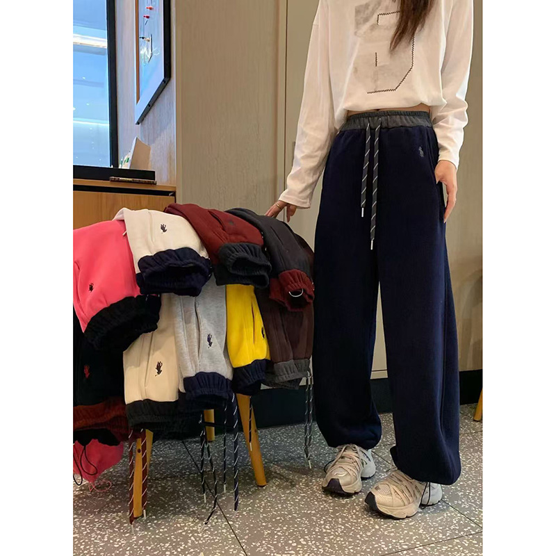 松紧腰撞色设计女士弯刀裤