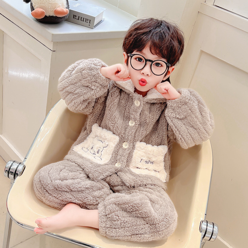 男童睡衣冬装加绒加厚秋冬季珊瑚绒男孩宝宝法兰绒小童儿童家居服