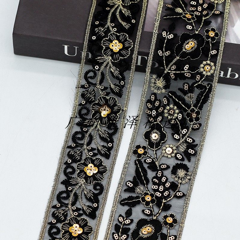 新品黑色民族风亮片刺绣花边 手工diy服装衣领鞋材箱包配饰辅料,居家布艺,花边,淘宝优惠券,粉丝福利购,淘宝优惠卷