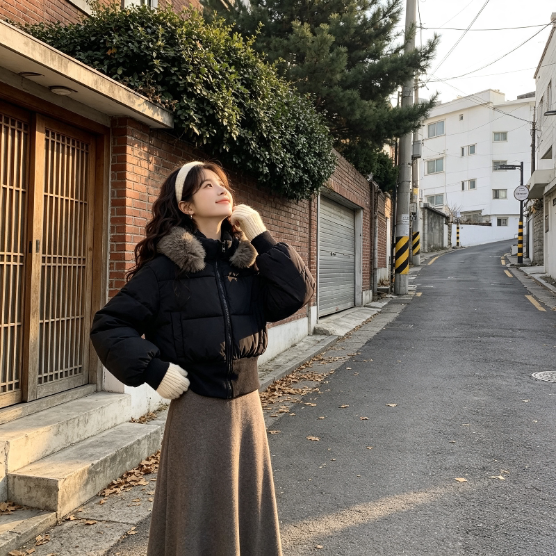 冬季大毛领连帽加厚保暖防寒收腰显瘦百搭小个子棉服外套女面包服