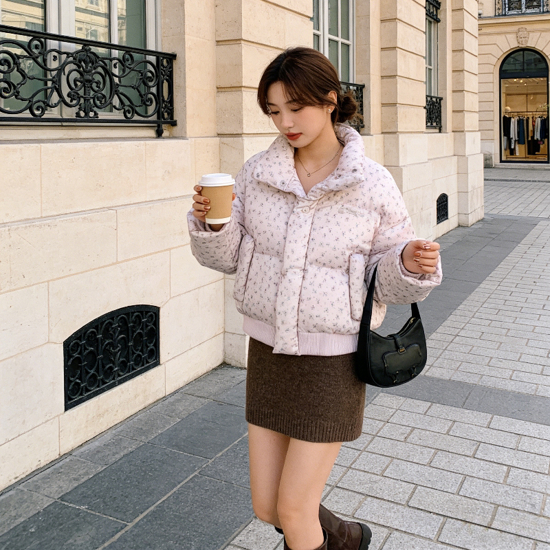 小碎花设计感立领短款慵懒风宽松小个子加厚保暖棉服外套女面包服