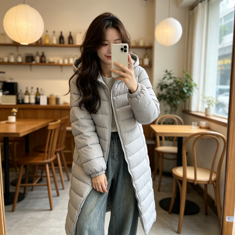 欧货中长款过膝连帽冬季保暖防寒休闲宽松小个子大码棉服外套女潮