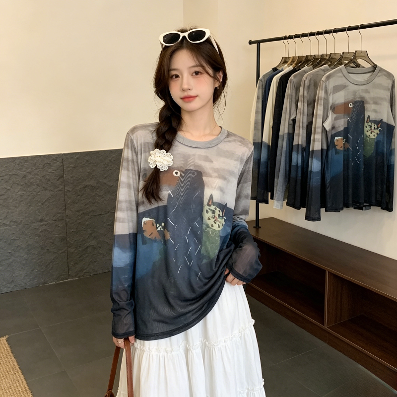 夏季薄款冰丝透气宽松大码小个子休闲洋气长袖防晒T恤上衣女罩衫