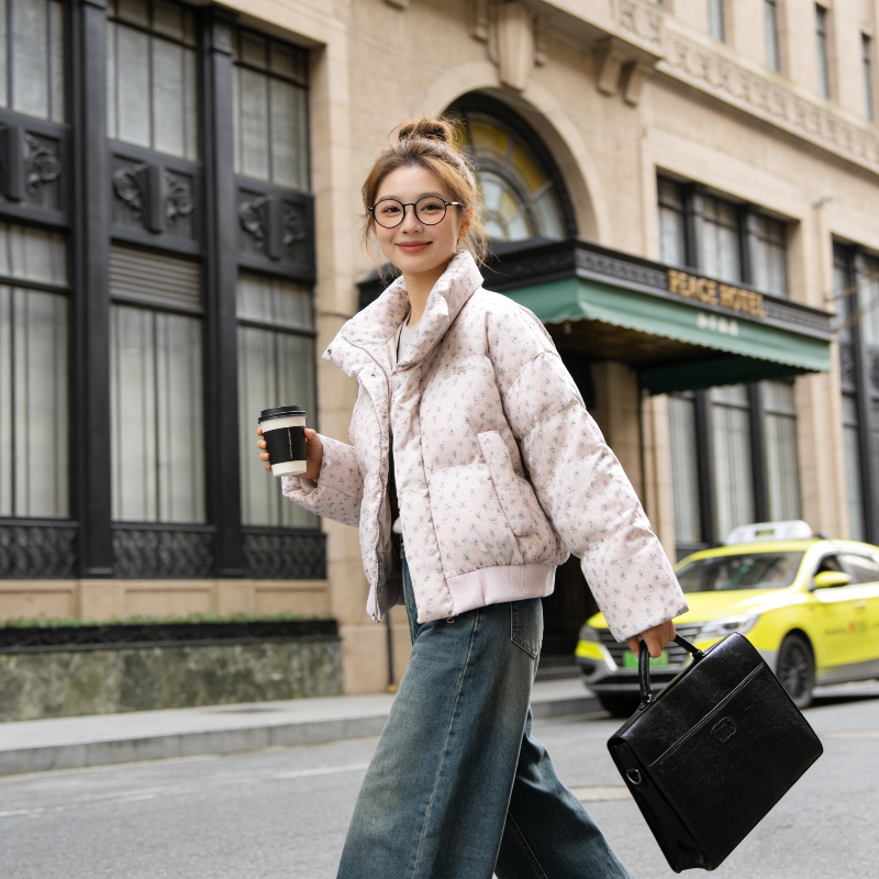 小碎花设计感立领加厚保暖防寒宽松小个子棉服外套女面包服棉袄潮