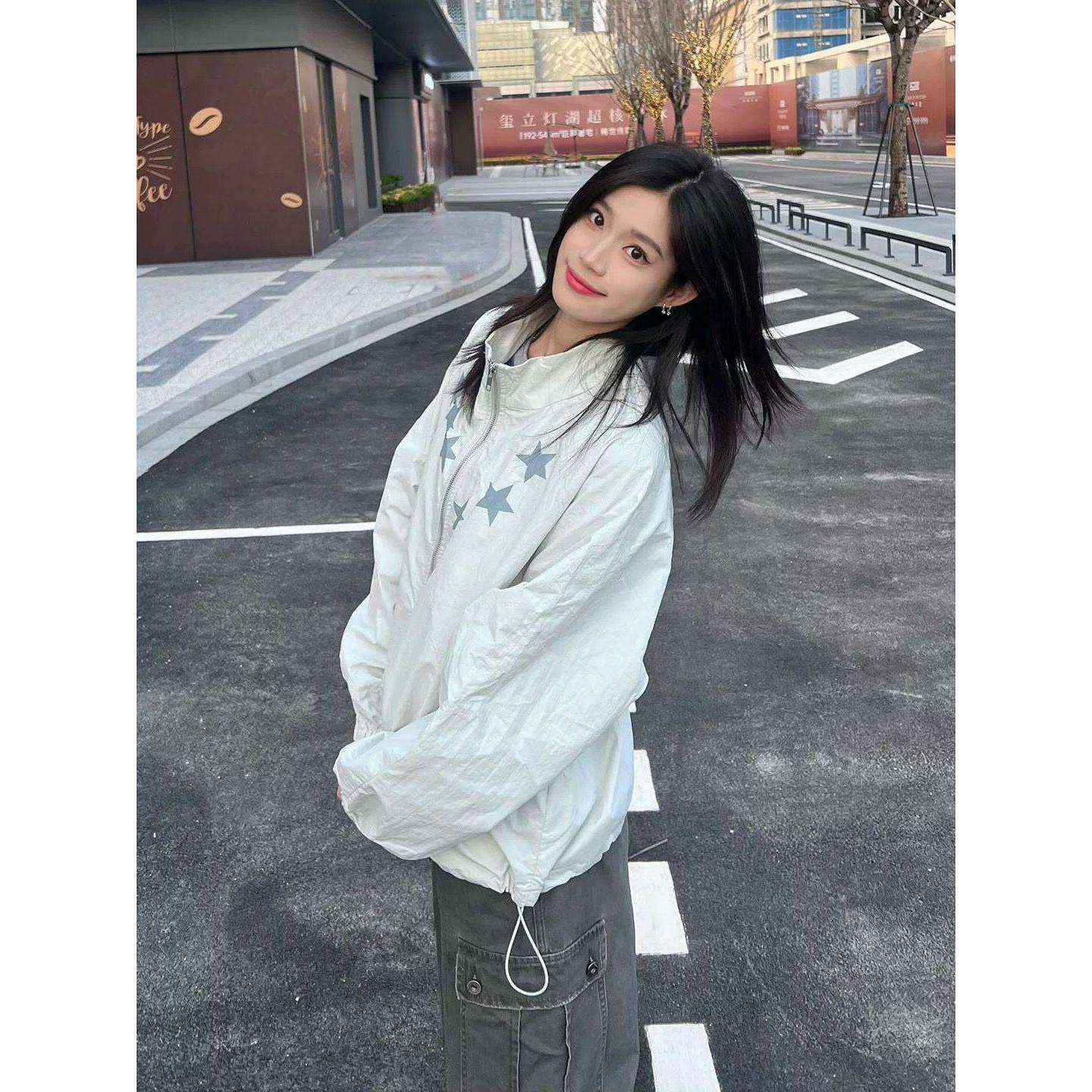 夏季慵懒风星星印花减龄设计感宽松大码小个子休闲百搭防晒外套女