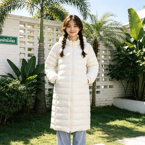 温柔风连帽宽松大码休闲小个子防寒保暖中长款过膝棉服外套女棉袄