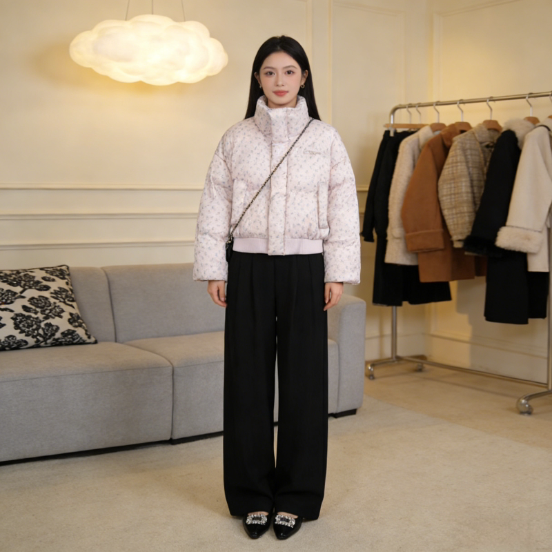 小碎花设计感加厚保暖防寒宽松大码小个子棉服外套女面包服棉袄潮