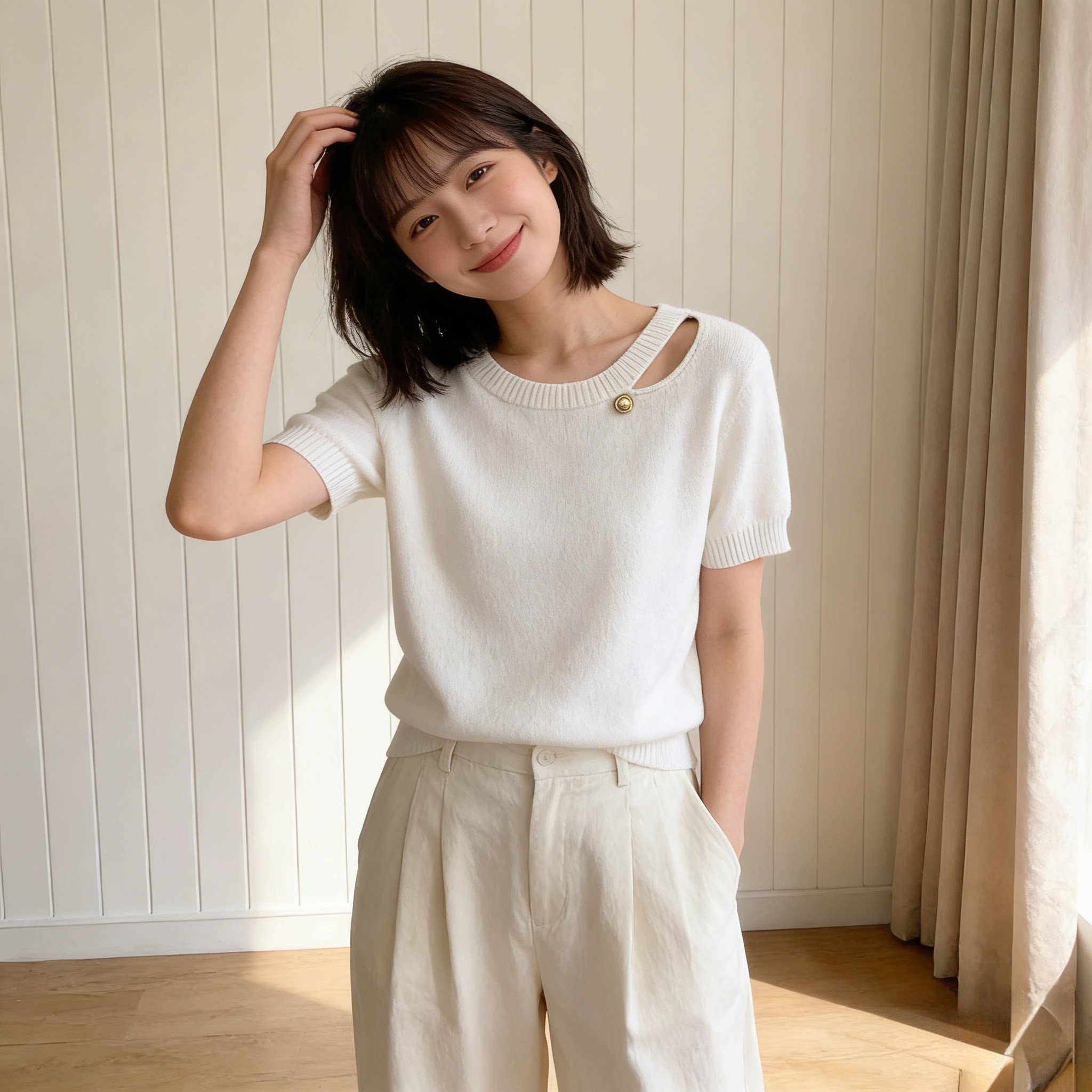 紫色多巴胺镂空短袖针织衫t恤女夏季高级感韩系穿搭正肩小衫上衣