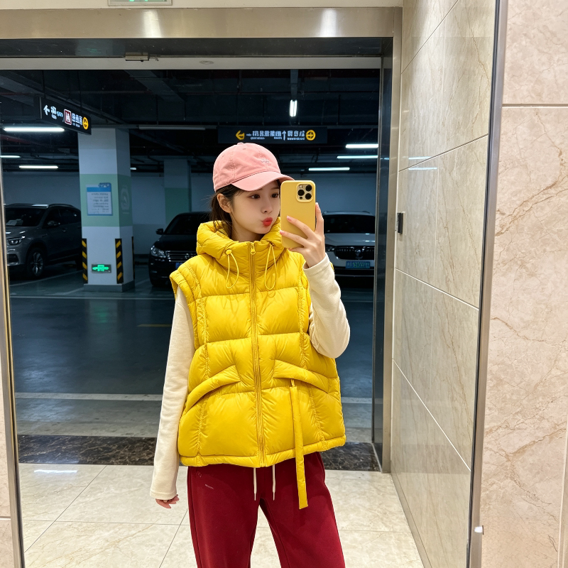 秋冬设计感连帽无袖坎肩休闲宽松大码小个子棉服马夹外套女休闲潮