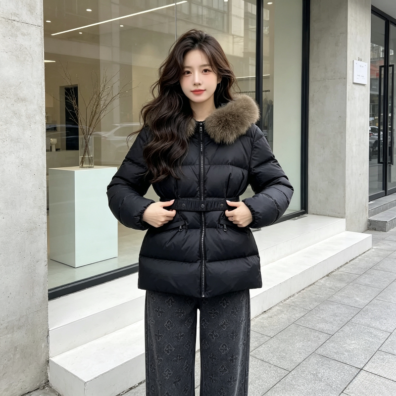 欧货大毛领连帽加厚保暖防寒收腰显瘦小个子棉服外套女宽松百搭潮