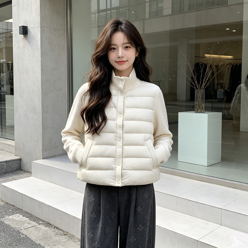 白色温柔风立领排骨服外套女秋冬轻薄保暖防寒休闲小个子棉服洋气