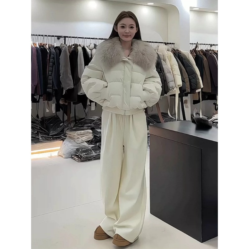 大毛领温柔风轻奢翻领休闲宽松短款小个子棉服外套女保暖防寒洋气