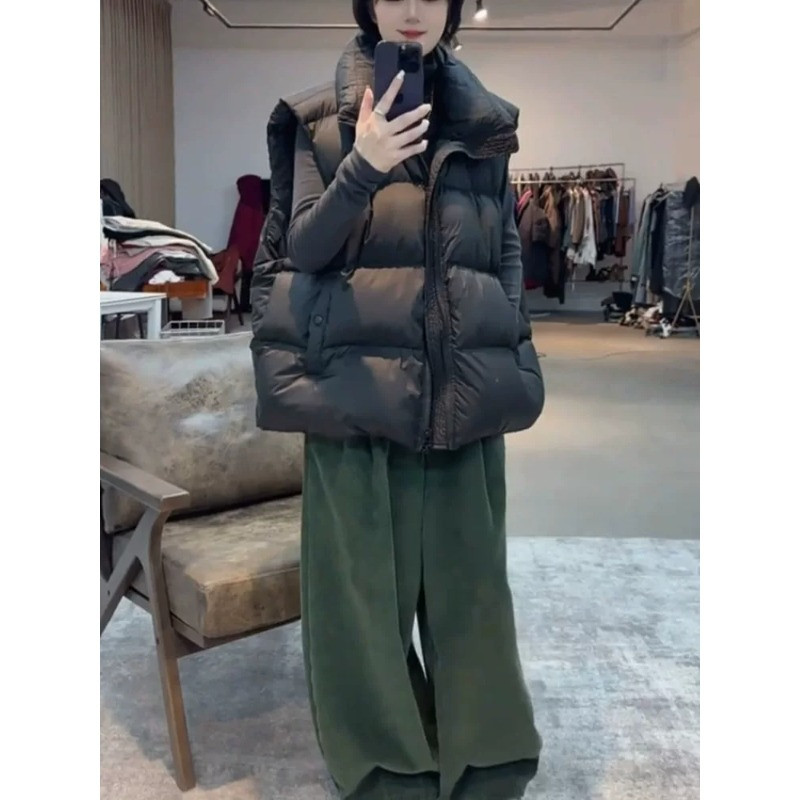 欧货慵懒风小个子加厚保暖休闲宽松大码无袖坎肩立领棉服马夹女潮
