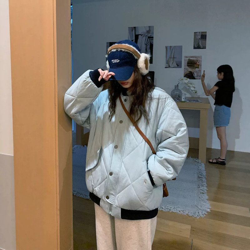 美式慵懒风立领休闲宽松大码夹棉加厚保暖防寒棒球服棉衣外套女潮