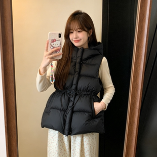 连帽慵懒风宽松大码小个子收腰显瘦无袖坎肩棉服马夹外套女洋气潮