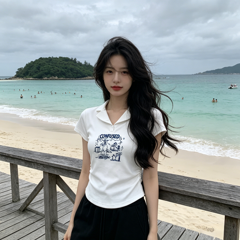 夏季正肩短款掐腰修身显瘦小个子Polo衫短袖T恤女百搭上衣洋气潮