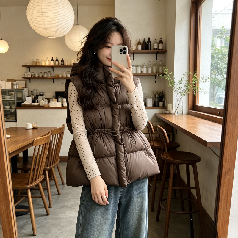 慵懒风宽松大码小个子收腰显瘦连帽无袖坎肩棉服马夹外套女休闲潮