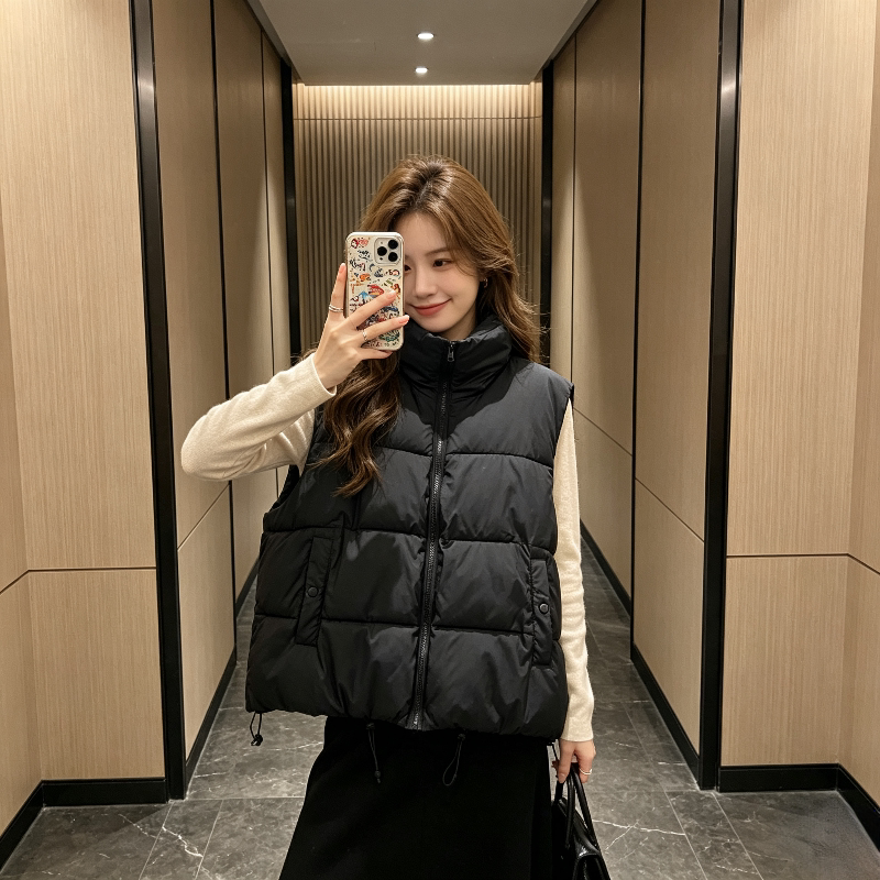 慵懒风宽松大码小个子立领加厚保暖防寒休闲无袖棉服马夹外套女潮