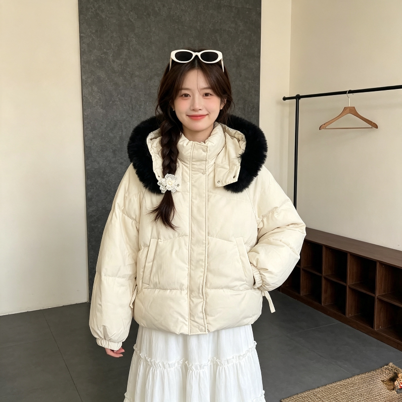 温柔风大毛领冬季加厚保暖防寒收腰显瘦小个子宽松棉服外套女棉袄