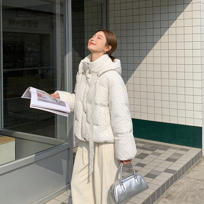波点慵懒风设计感宽松大码小个子加厚保暖减龄棉服外套女面包服潮