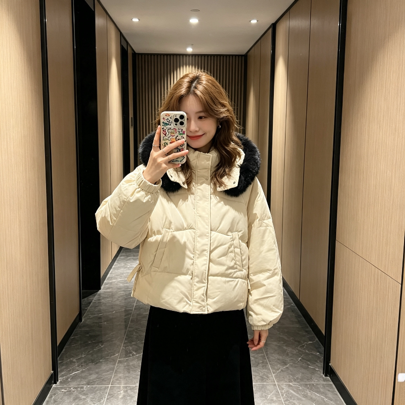 冬季大毛领轻奢气质加厚保暖连帽宽松大码小个子收腰显瘦棉服女潮
