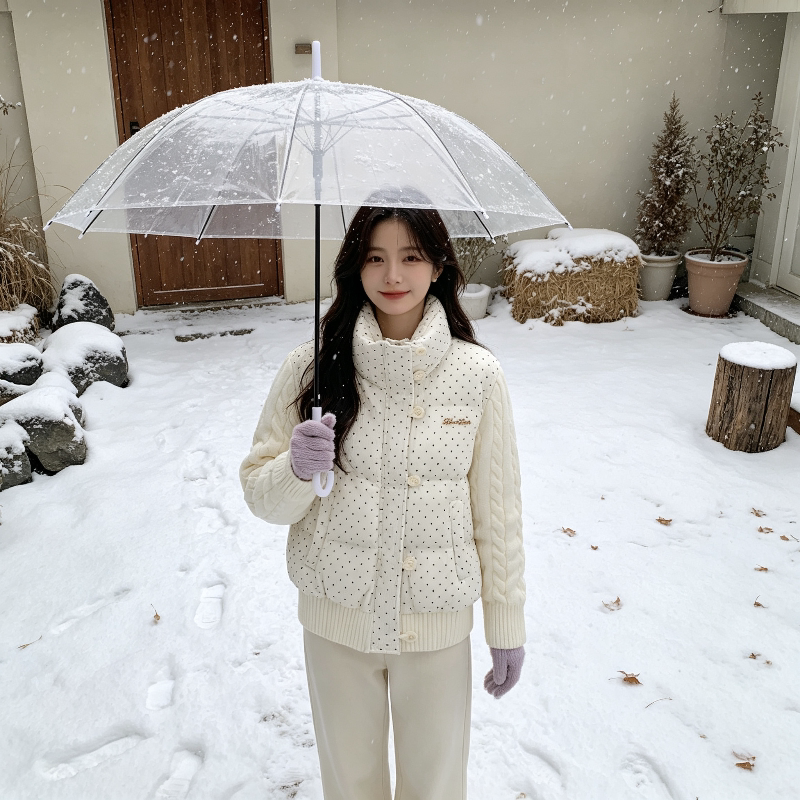 冬季立领针织麻花袖子拼接休闲宽松小个子棉服外套女面包服棉袄潮