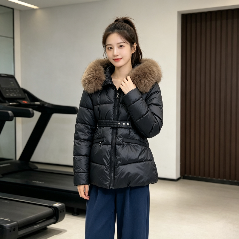欧货大毛领连帽加厚保暖收腰显瘦小个子气质棉服外套女百搭棉袄潮