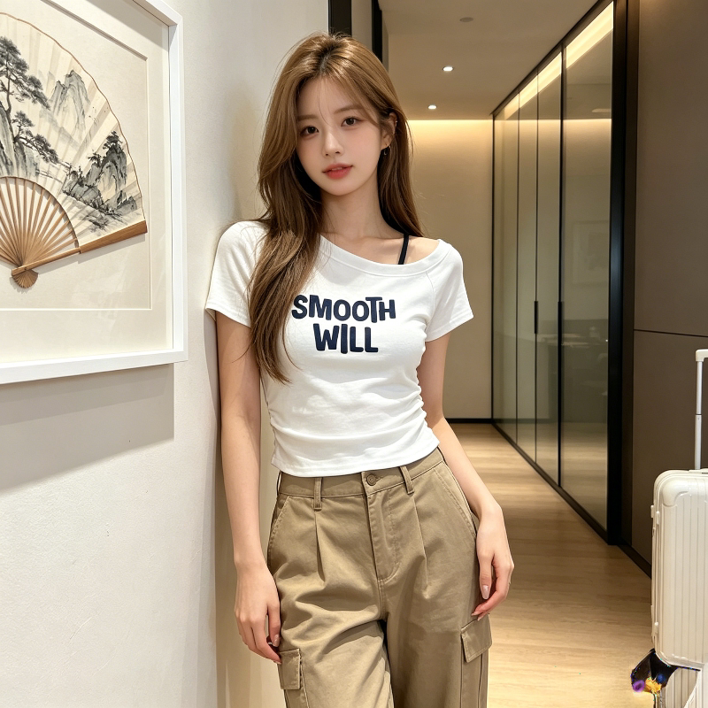 夏季假两件设计感吊带短袖T恤上衣女纯欲风减龄掐腰修身显瘦百搭