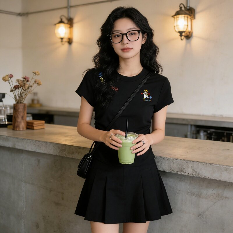 韩系灰色正肩短袖t恤女夏季2026新款纯棉短款修身显瘦设计感上衣