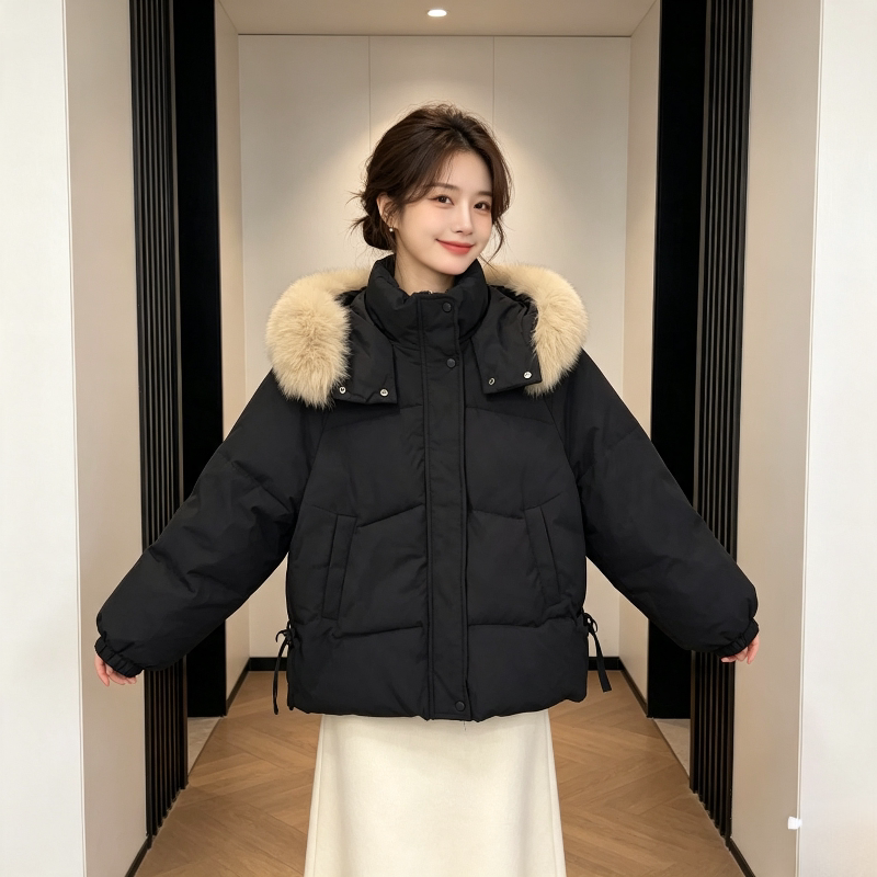 冬季大毛领加厚保暖防寒宽松大码小个子棉服外套女休闲宽松面包服