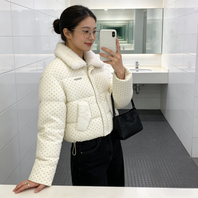 毛茸茸波点立领宽松大码小个子减龄棉服外套女百搭面包服棉袄洋气