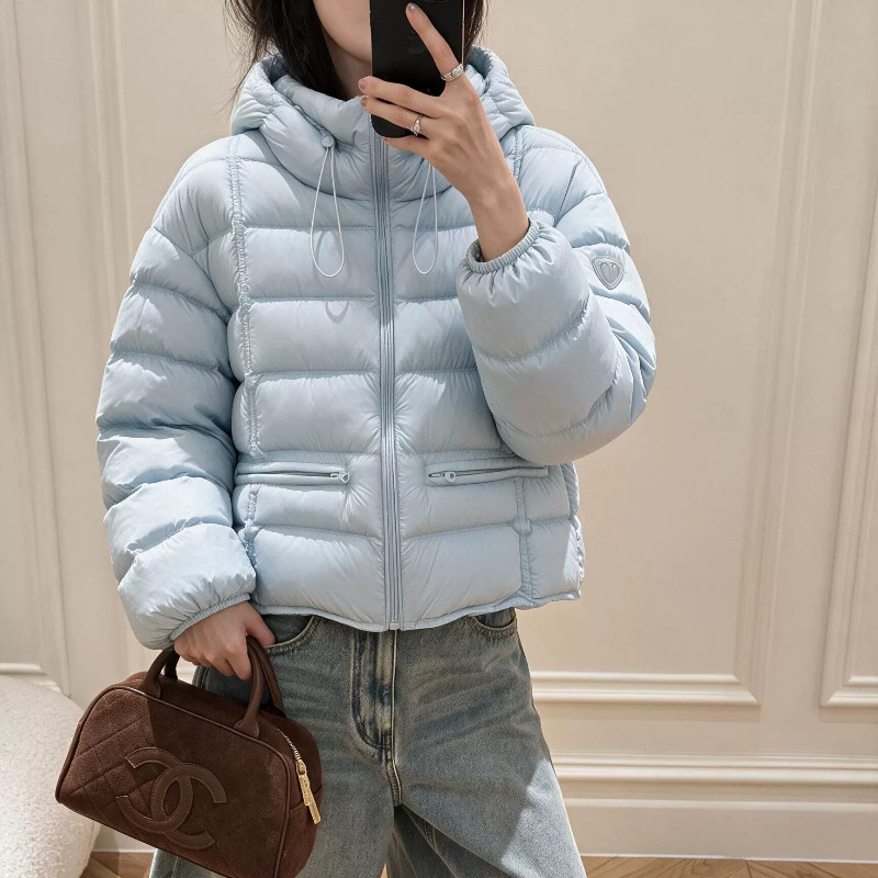 水蓝色温柔风减龄宽松大码小个子保暖防寒连帽棉服外套女排骨服潮