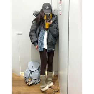 美式港风复古连帽毛领加厚保暖防寒宽松休闲百搭棉服外套女派克服