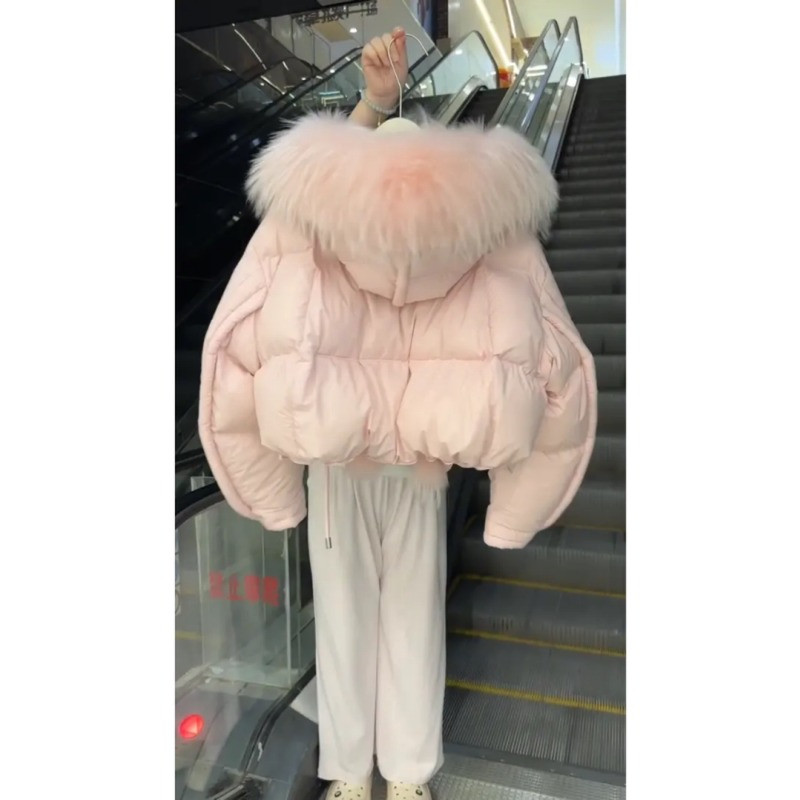 粉色温柔风轻奢气质保暖防寒毛领短款小个子休闲棉服外套女百搭潮