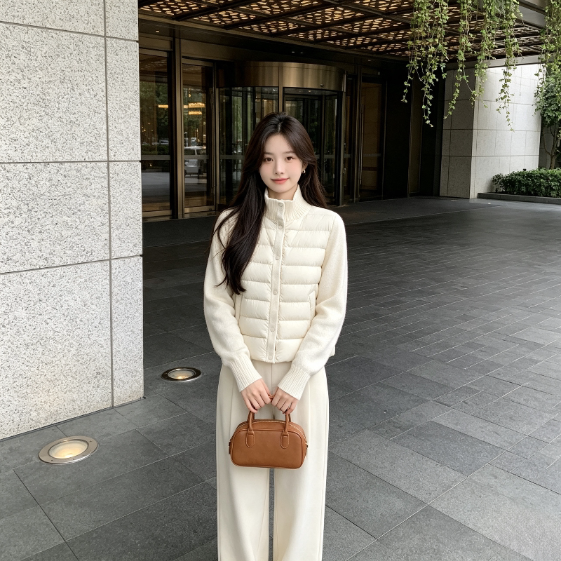 温柔风白色减龄学生立领宽松休闲小个子轻薄款保暖排骨服棉衣女潮