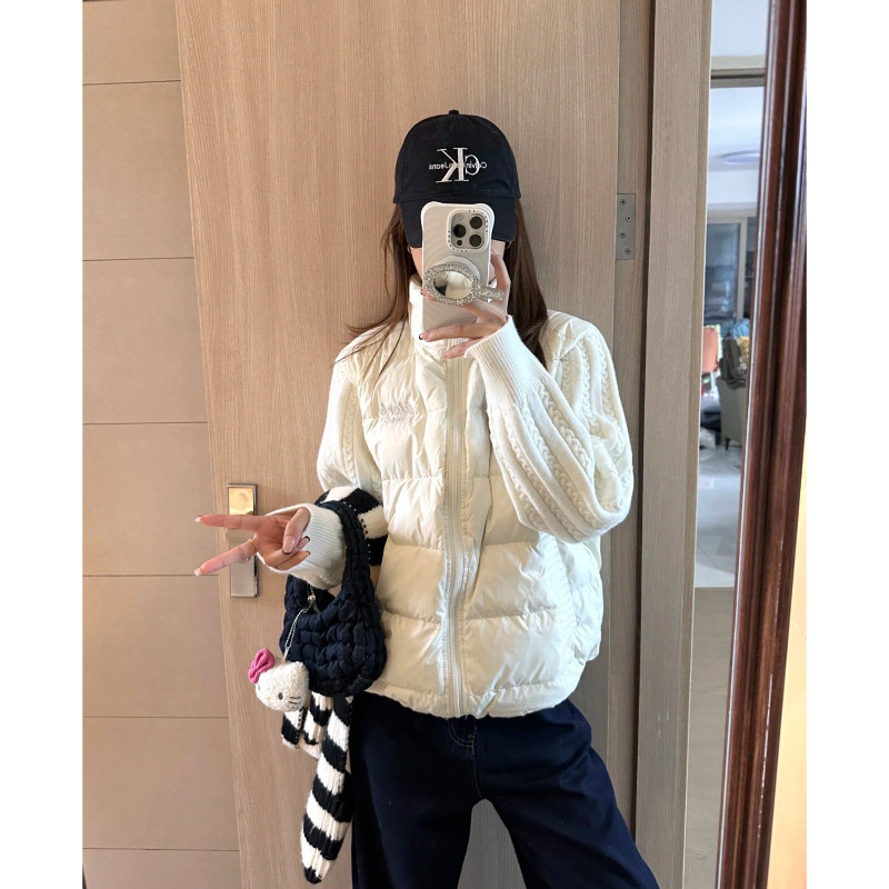 秋冬设计感立领麻花针织袖子拼接宽松休闲小个子大码棉服外套女潮