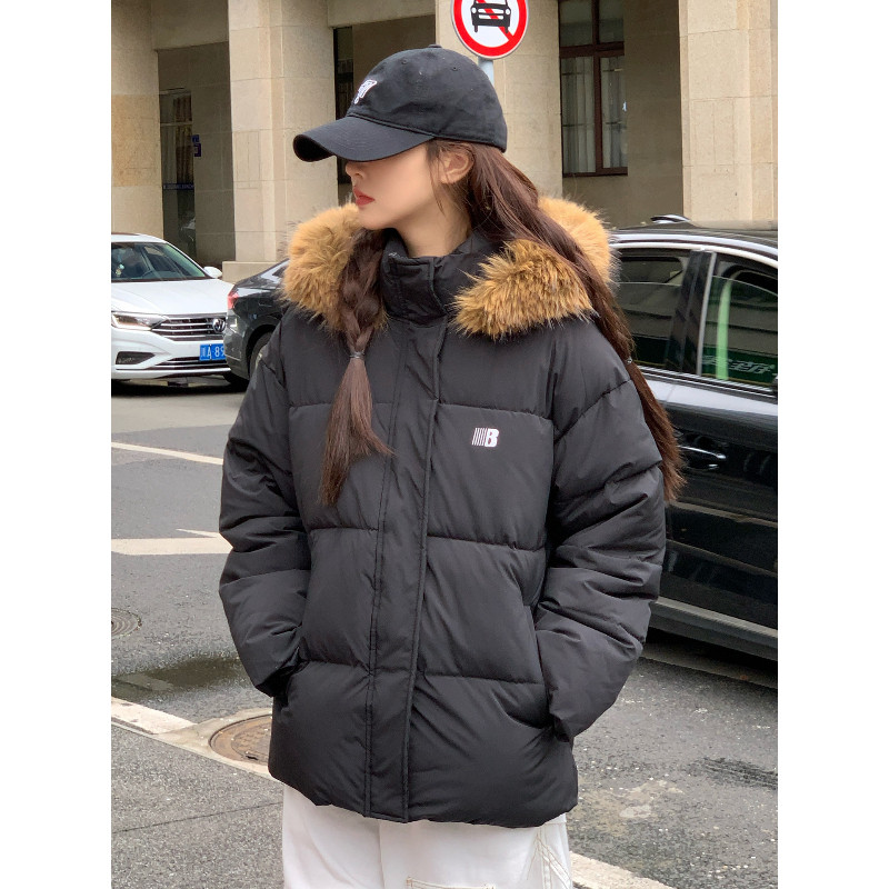 连帽慵懒风工装毛领加厚保暖防寒宽松大码小个子派克棉服外套女潮