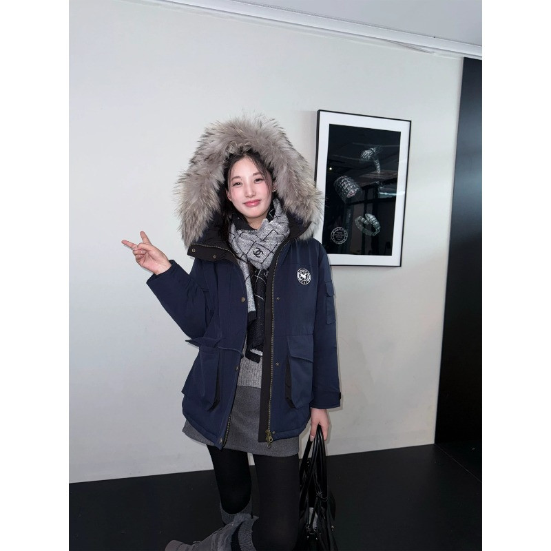 冬季大毛领连帽保暖防寒工装休闲宽松大码小个子派克棉服外套女潮