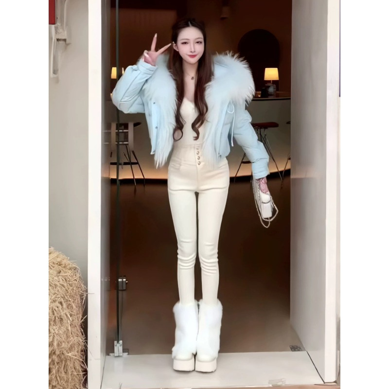 轻奢气质冬季大毛领连帽保暖防寒短款小个子宽松棉服外套女面包服