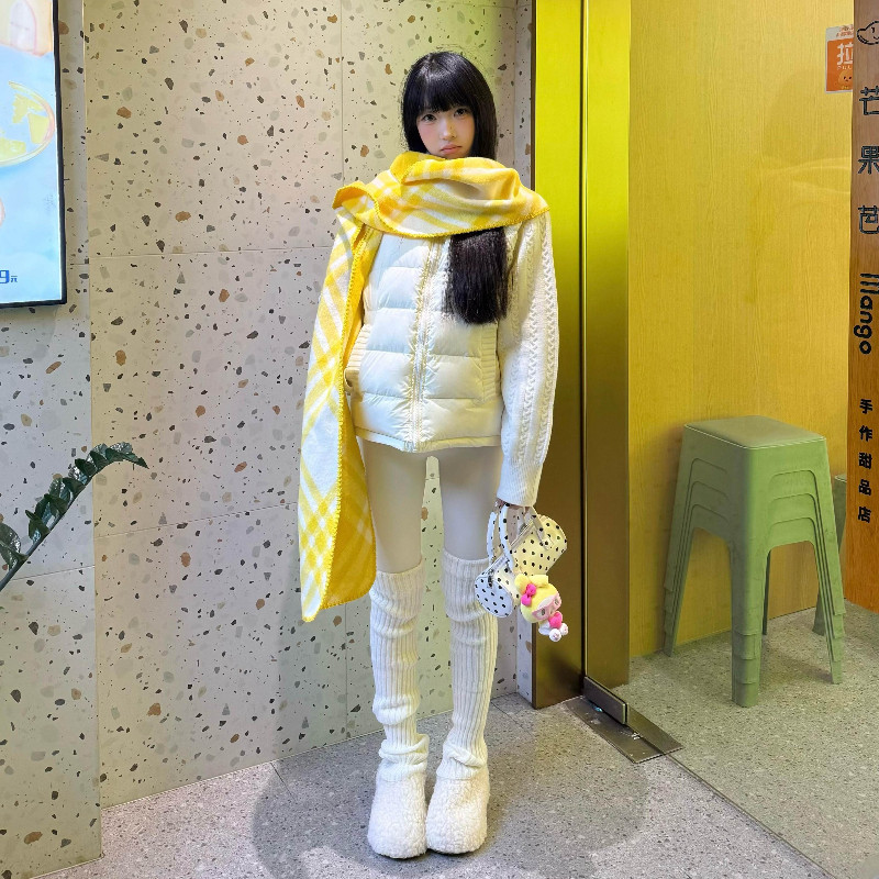 温柔风小个子休闲宽松设计感针织麻花袖子拼接保暖棉服外套女洋气
