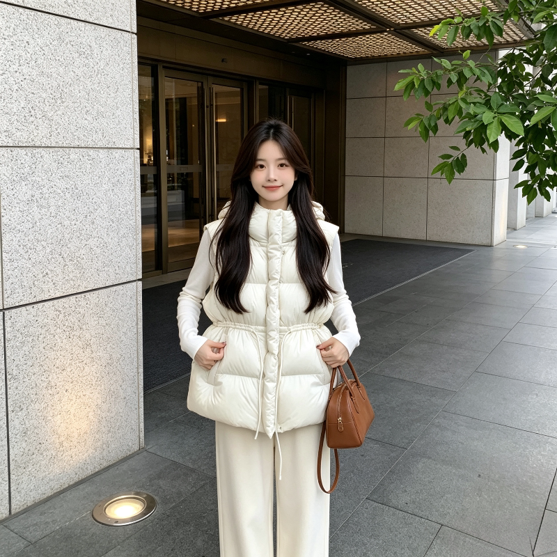 温柔风宽松大码小个子连帽无袖坎肩棉服马夹外套女休闲百搭气质潮